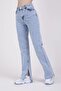 Blue Slit High-Waisted Slim Flared Relaxed Jeans