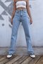 Cesy Lycra Women's Light Blue Snow Wash Super High Waist Loose Leg Denim Loose Palazzo Trousers - 3
