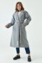 Women's Belt Detailed Double-Breasted Jacket Lapel Long Sleeve Lined Midi Length Gray Coat 9002 - 8