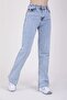 Blue Slit High-Waisted Slim Flared Relaxed Jeans - 2