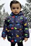 Boys' Fleece-Lined Hooded Car Star Moon Patterned Winter Inflatable Coat & Jacket & Parka