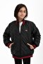 Girl's Black College Collar Lined Water and Windproof Zippered Pocket Coat Jacket