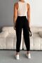 Women's Black Double Pocket Lycra Crepe Carrot Pants Bc 241069 - 7