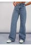 Hardy Medium Blue Snow Wash Lycra Super High Waist Loose Leg Denim Palazzo Pants - 3