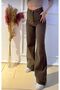 Brown Lycra Super High Waist Loose Jeans Palazzo Trousers. (SUPER HIGH) Wide Leg - 2