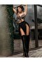 Party Dress with Leopard and Black Combination, Long Slit, and Lace-Up Chest Part - 5
