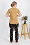 Women's Short Sleeve Cotton Combed Pajamas Suit Mustard 4214 - 4