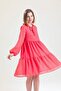 Halter Neck Long Sleeve Chiffon Lined Dress Elb32766 Coral - 6