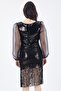 Organza Sequined Evening Dress with Sleeves Black - 5