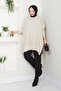 Women's Beige Hijab Knitwear Oversized Slit Sweater - 7