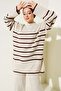 Women's Hijab Thick Winter Horizontal Striped Casual Double Knitwear Set - 2
