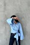 Lace-up Blue Crop Shirt - 4