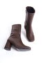 Women's Bitter Brown Blunt Toe Heeled Boots - 4