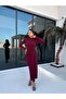 Burgundy Draped Basic Dress