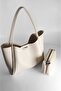 Women's Cream Large Size Makeup Bag Hand and Shoulder Bag - 3