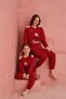 Red Smile Points Print Crew Neck Plush Fleece Pajamas Suit