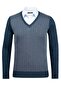 Men's V-Neck Knitwear Petrol Sweater Patterned Steel Knit Classic Pattern - 5007D