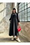 Black Combed Cotton Top and Woven Bottom Oversize Long Sleeve Long Dress 28169 - 3