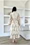 Beige Scallop Floor Skirt Belted Long Dress - 5