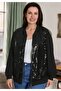 Flexible Knitted Bomber Jacket with Front Sequin Zipper