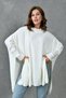 Women's Wide Batwing Sleeves with Side Slits, Crew Neck, Oversize Wide Fit Ecru Knitwear Sweater 15783 - 9