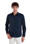 Navy Blue Slim Fit Plain 100% Cotton Light Italian Collar Long Sleeve Satin Shirt