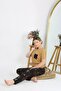 Women's Short Sleeve Cotton Combed Pajamas Suit Mustard 4214 - 3