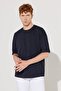 Men's Navy-g.melange Oversize Loose Cut Crew Neck 100% Cotton Pack of 2 T-Shirts - 3