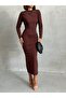 Women's Brown Drape Detail Long Dress - 3