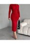 Women's Gathered Turtleneck Long Sleeve Sandy Long Dress - 2