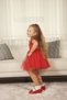 Strawberry Printed Girls' Dress with Layered Tulle Lining and Ribbed Fabric on the Upper Part - 5