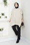 Women's Beige Hijab Knitwear Oversized Slit Sweater - 5