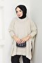 Women's Beige Hijab Knitwear Oversized Slit Sweater
