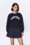 Text Printed Sweatshirt Navy Blue - 4