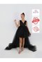 Girl's Black Front Short Back Long Wrap Dress Birthday Graduation Party Prom Dress