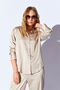 Beige Satin Relaxed Fit Women's Shirt with Thick Cuffs - 9477