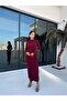 Burgundy Draped Basic Dress - 5