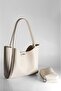 Women's Cream Large Size Makeup Bag Hand and Shoulder Bag