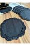 6 Pieces Curly Model Black Color Embroidered Coffee Side Cocktail Presentation Napkin - 3