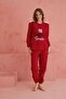 Red Smile Points Print Crew Neck Plush Fleece Pajamas Suit - 2