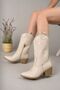Women's Embroidered Beige Cowboy Boots - 2