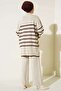 Women's Hijab Thick Winter Horizontal Striped Casual Double Knitwear Set - 3