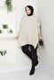 Women's Beige Hijab Knitwear Oversized Slit Sweater - 6