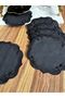 6 Pieces Curly Model Black Color Embroidered Coffee Side Cocktail Presentation Napkin - 4