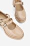 Women's Beige Patent Leather Genuine Leather Double Strap High Heel Platform Shoes - 5
