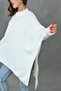 Women's Wide Batwing Sleeves with Side Slits, Crew Neck, Oversize Wide Fit Ecru Knitwear Sweater 15783 - 5