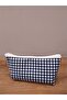Blue Small Checkered Washable Zippered Single Eye Cloth Pen Holder
