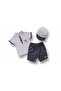 3-Piece Baby Boy Sweat Set - 6-9 9-12 12-18 Months Vip Collar Hat Short Sleeve
