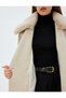 Long Stamp Coat with Detachable Faux Fur Collar with Pockets - 6