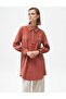 Brick Color Stone Embroidered Shirt Collar Tunic - 5